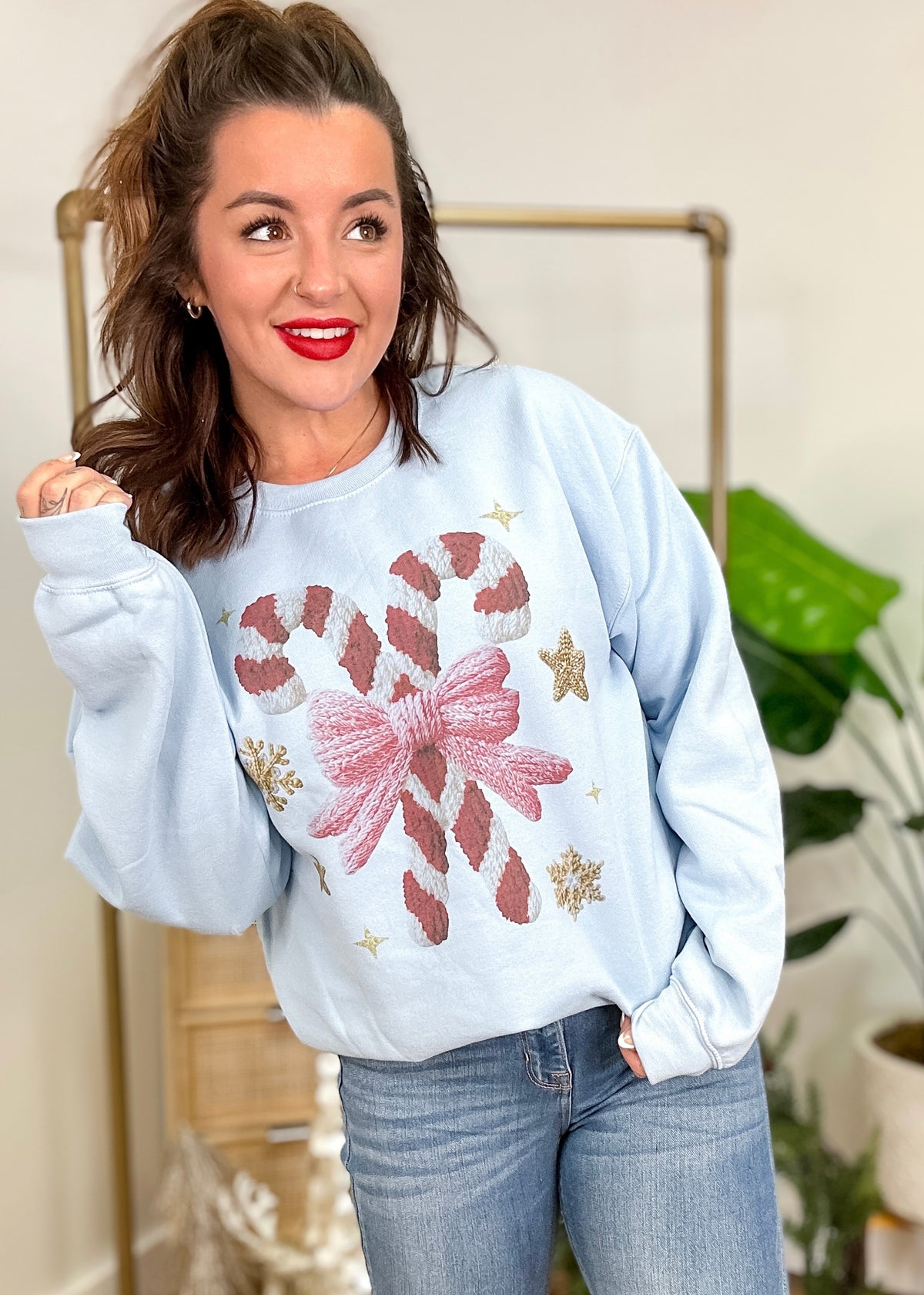 Candy Cane Yarn Graphic Top