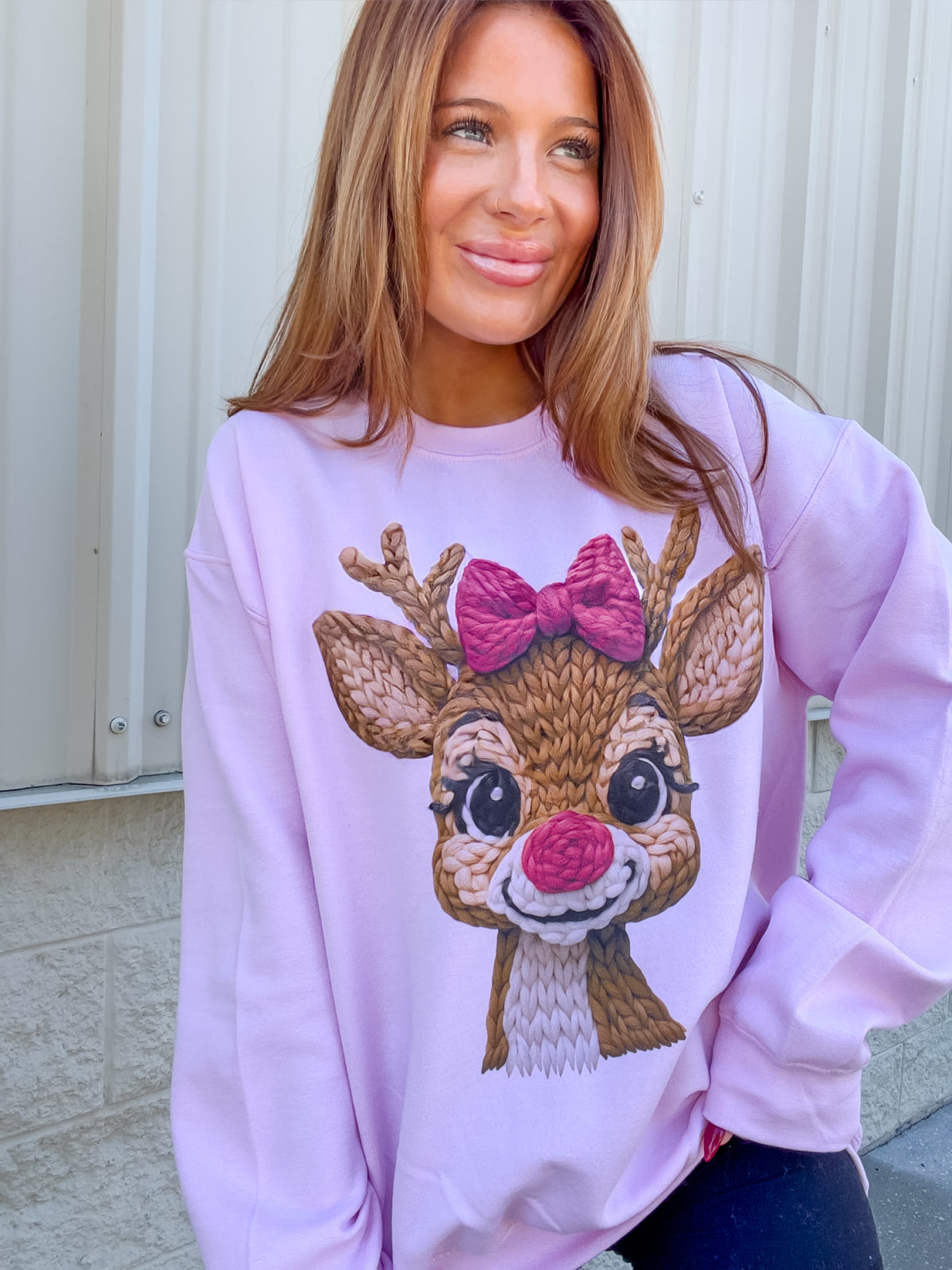Faux Yarn Reindeer Graphic Top