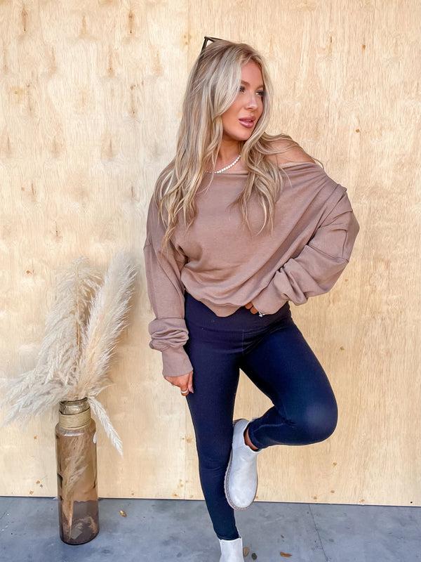 Early Mornings Taupe Off Shoulder Top