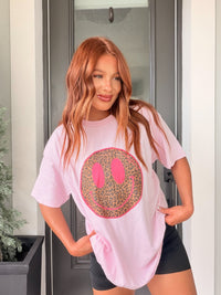 Pink Cheetah Smiley Graphic Top