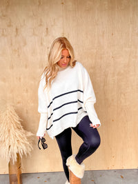 Pure Charm Oversized Warm White Striped Sweater