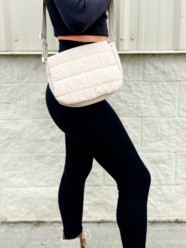 Foldover Almond Quilted Crossbody