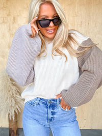 Autumn Attitude Taupe Color Block Sweater