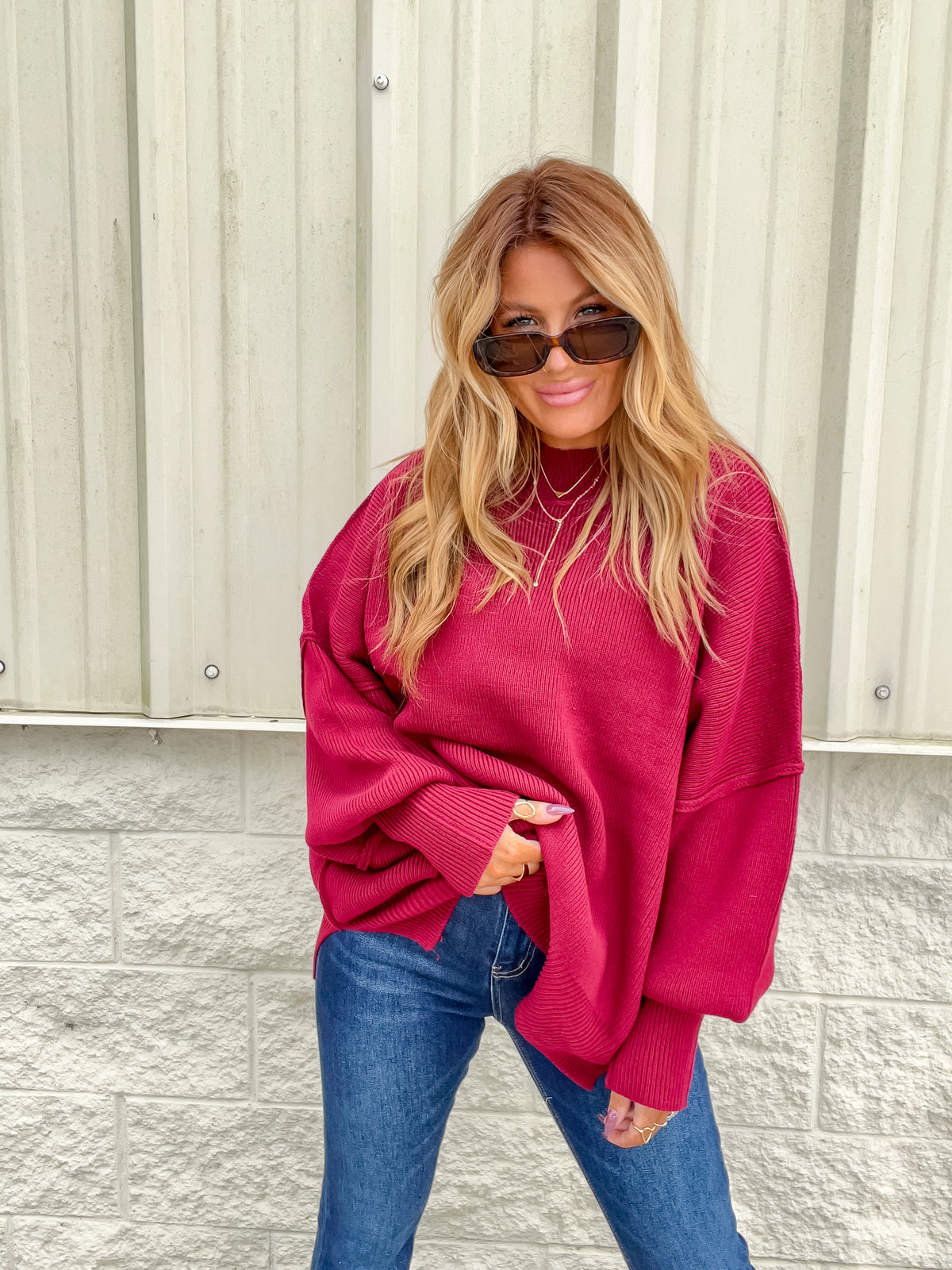 Hold Me Here Cabernet Oversized Sweater