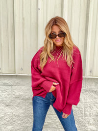 Hold Me Here Cabernet Oversized Sweater