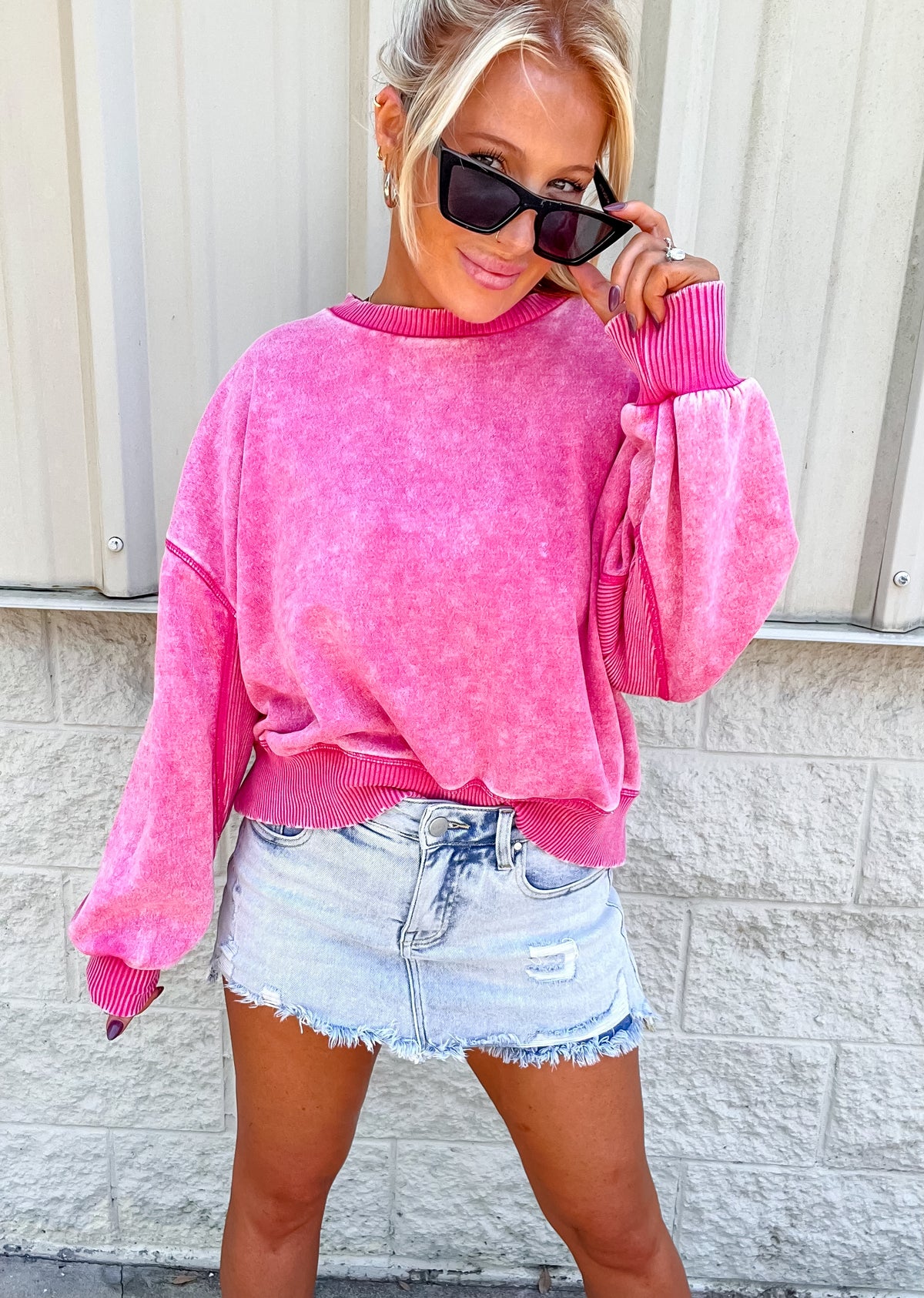 Keep Moving Light Wash Distressed Denim Skort