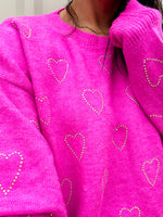Love Letters Hot Pink Rhinestone Heart Sweater
