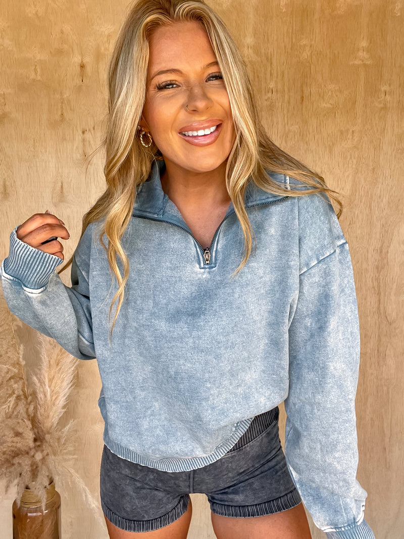 DOORBUSTER - Go Getter Zip Blue Grey Pullover