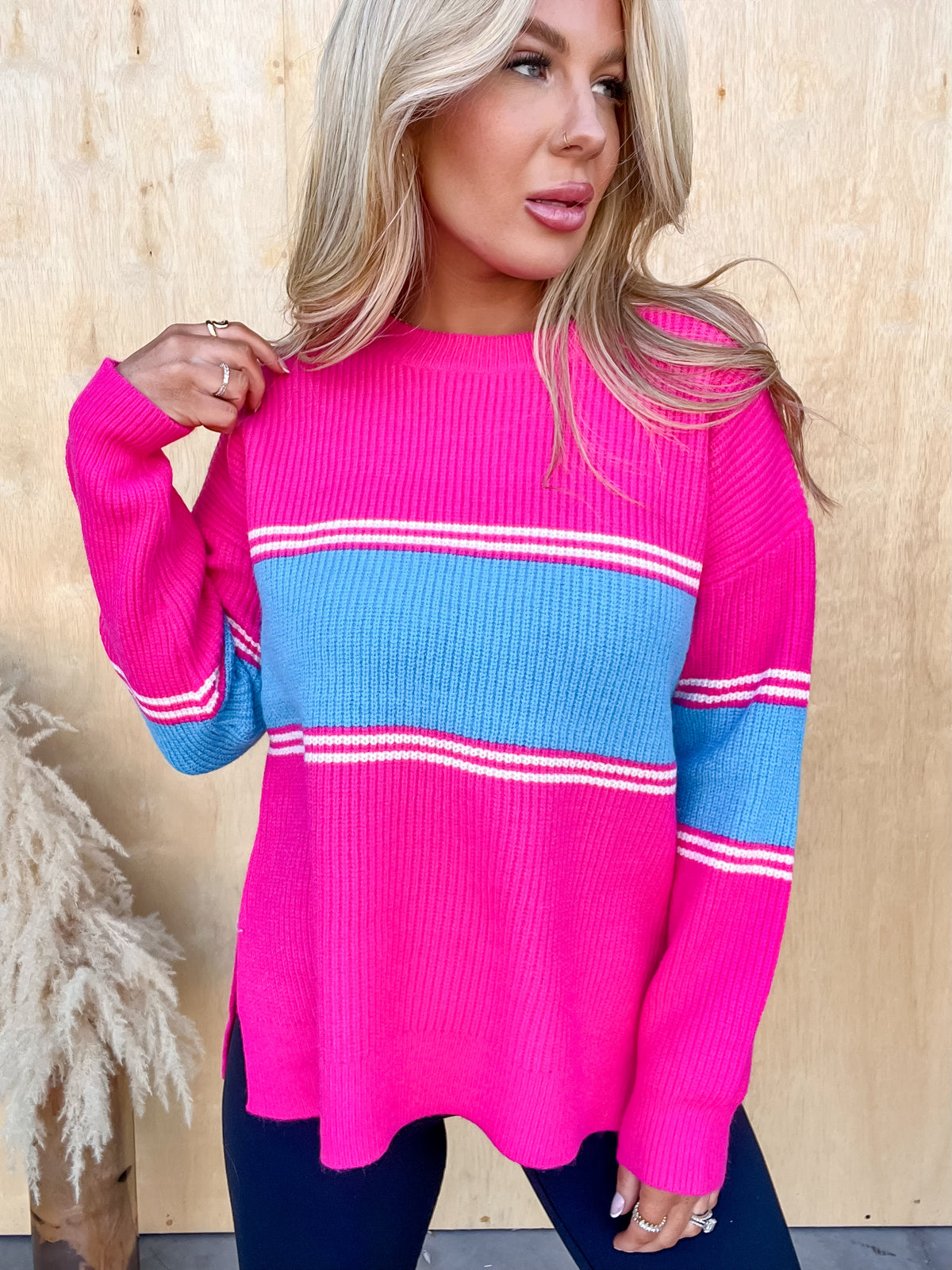 Keep It Brief Pink Colorblock Sweater