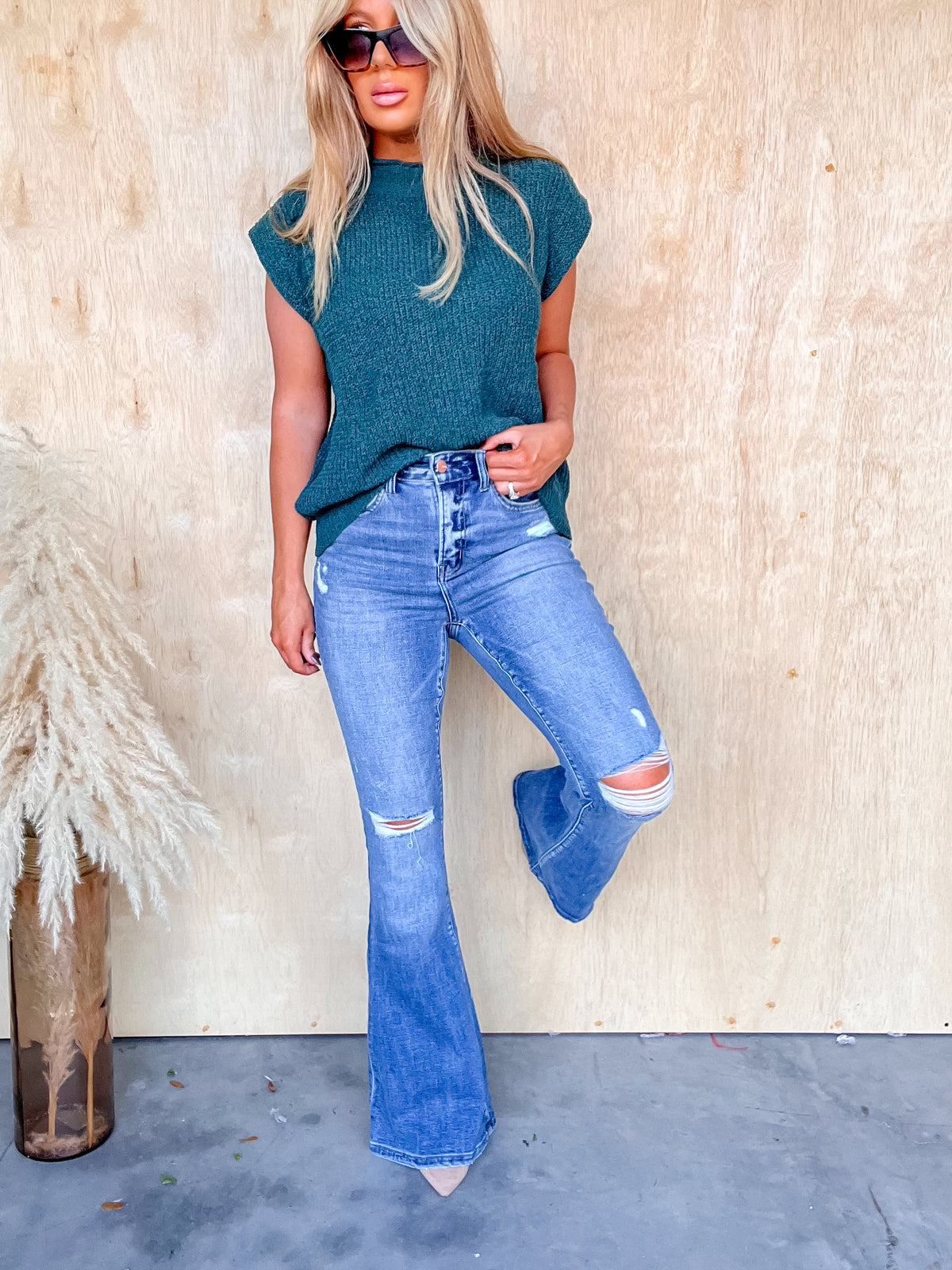 Blessing In Disguise High Rise Distressed Flare