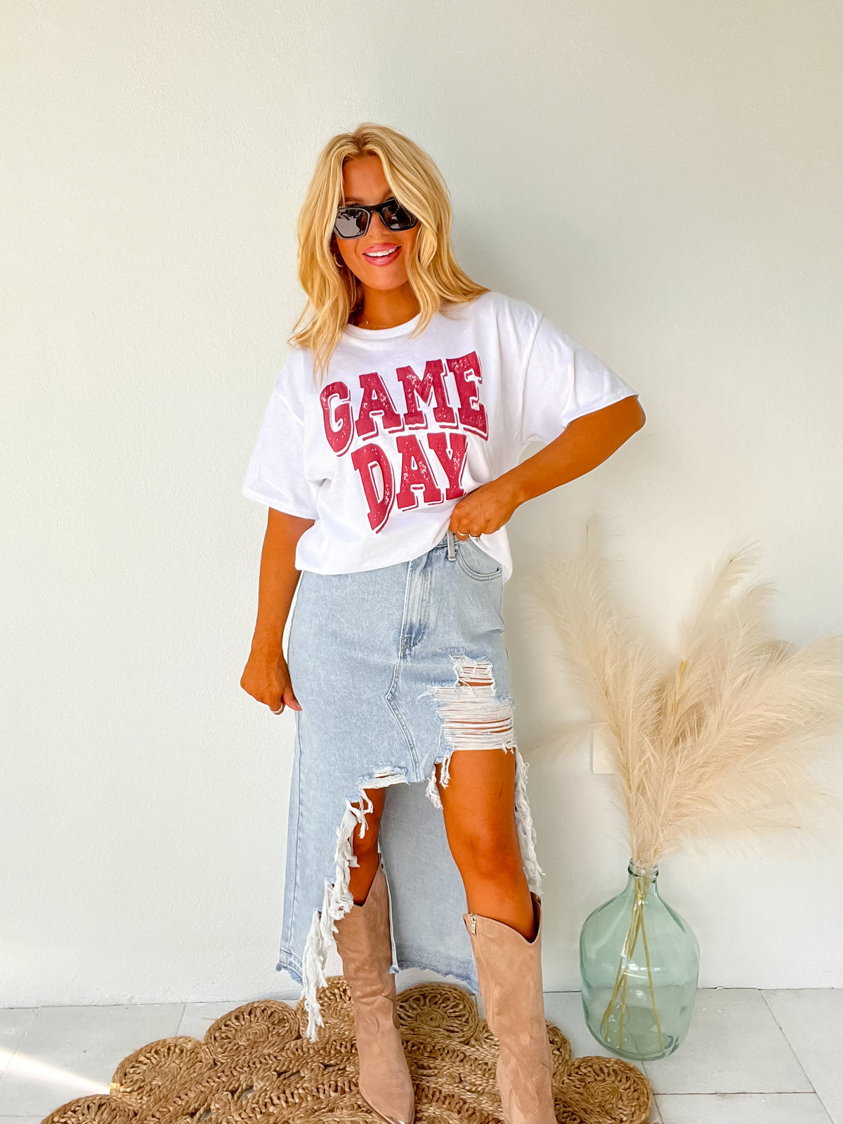 Owning The Day Distressed Denim Skirt