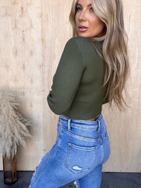 Sweet Wonder Olive Cropped Sweater Top