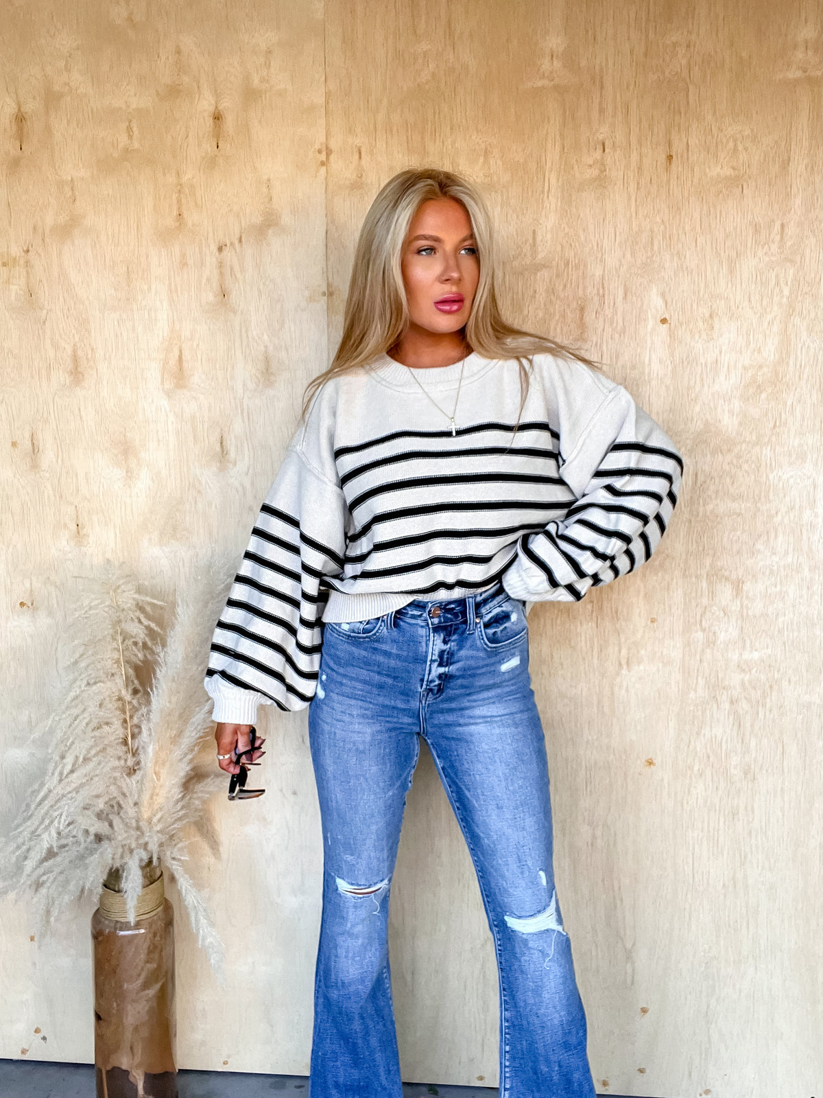 Thankful Hearts Sand Striped Sweater