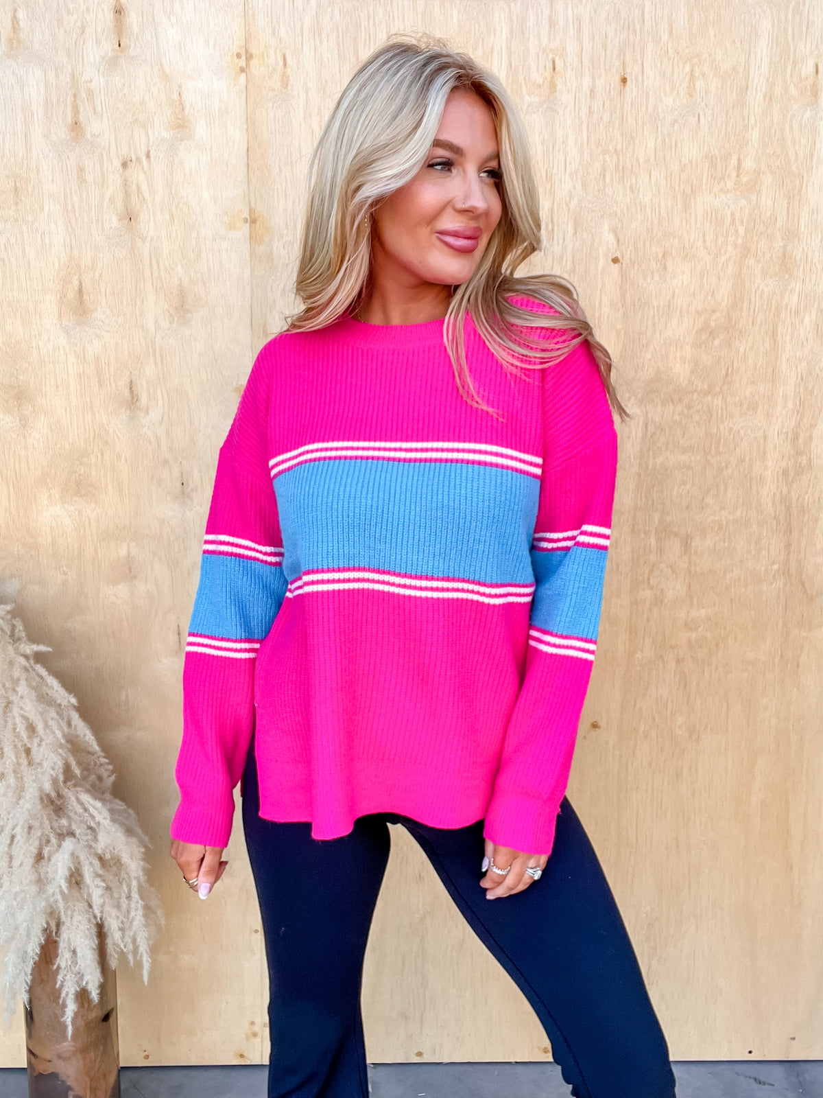 Keep It Brief Pink Colorblock Sweater