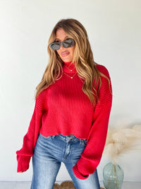 Meet Your Match Red Cropped Sweater