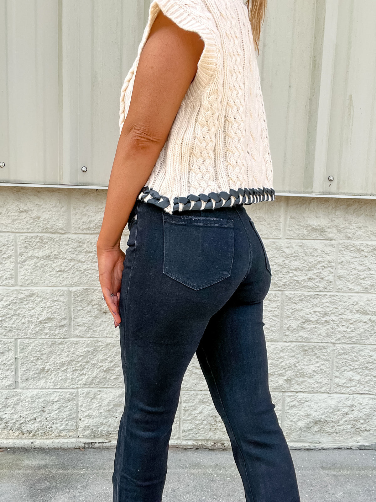 Pretty Chill Black Raw Edge Slim Boot Cut Jeans