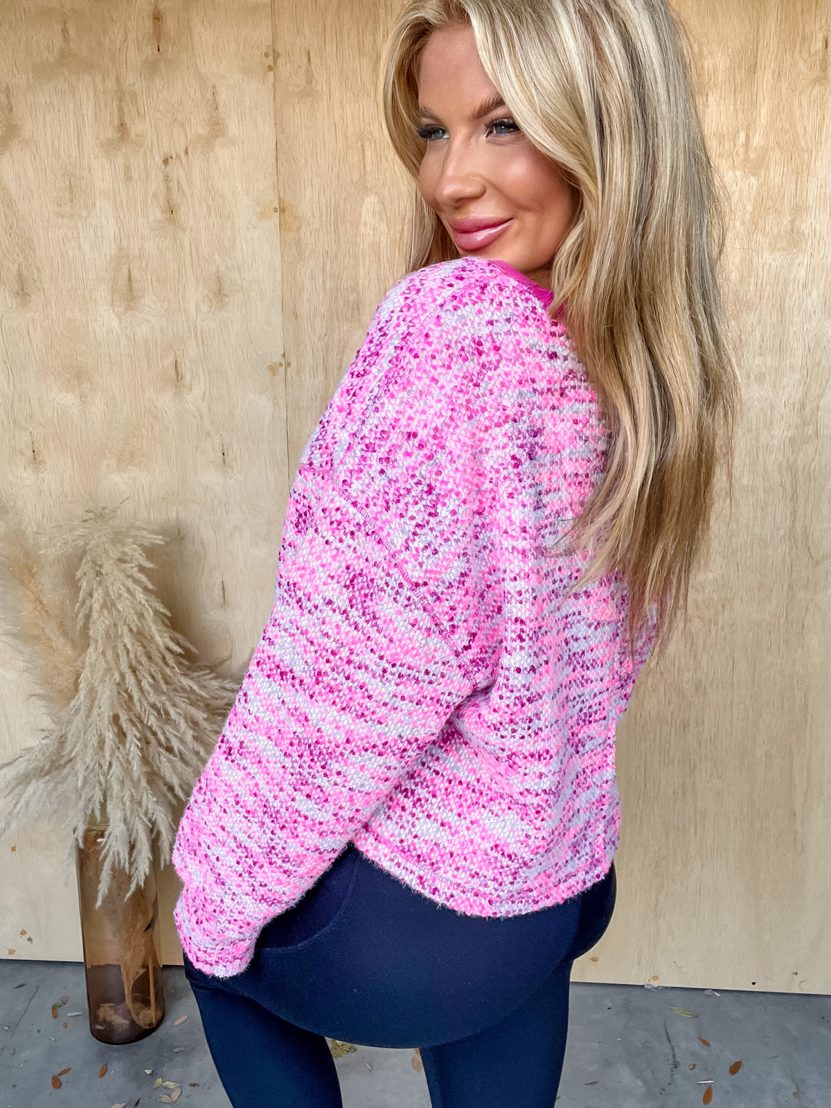 Fashionable For Fall Pink Mix Sweater