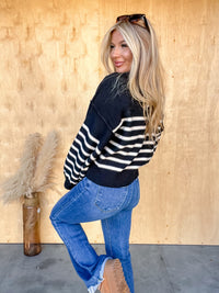 Thankful Hearts Black Striped Sweater