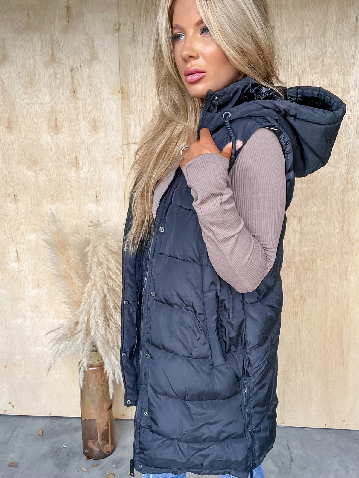 Sleek Steps Black Long Puffer Vest