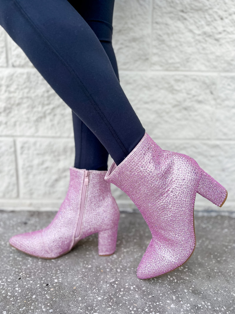 Made to Shimmer and Sparkle Rhinestone Booties in Purple