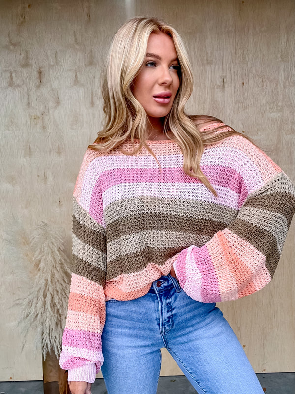 Breaking Hearts Peach Multi Color Stripe Top