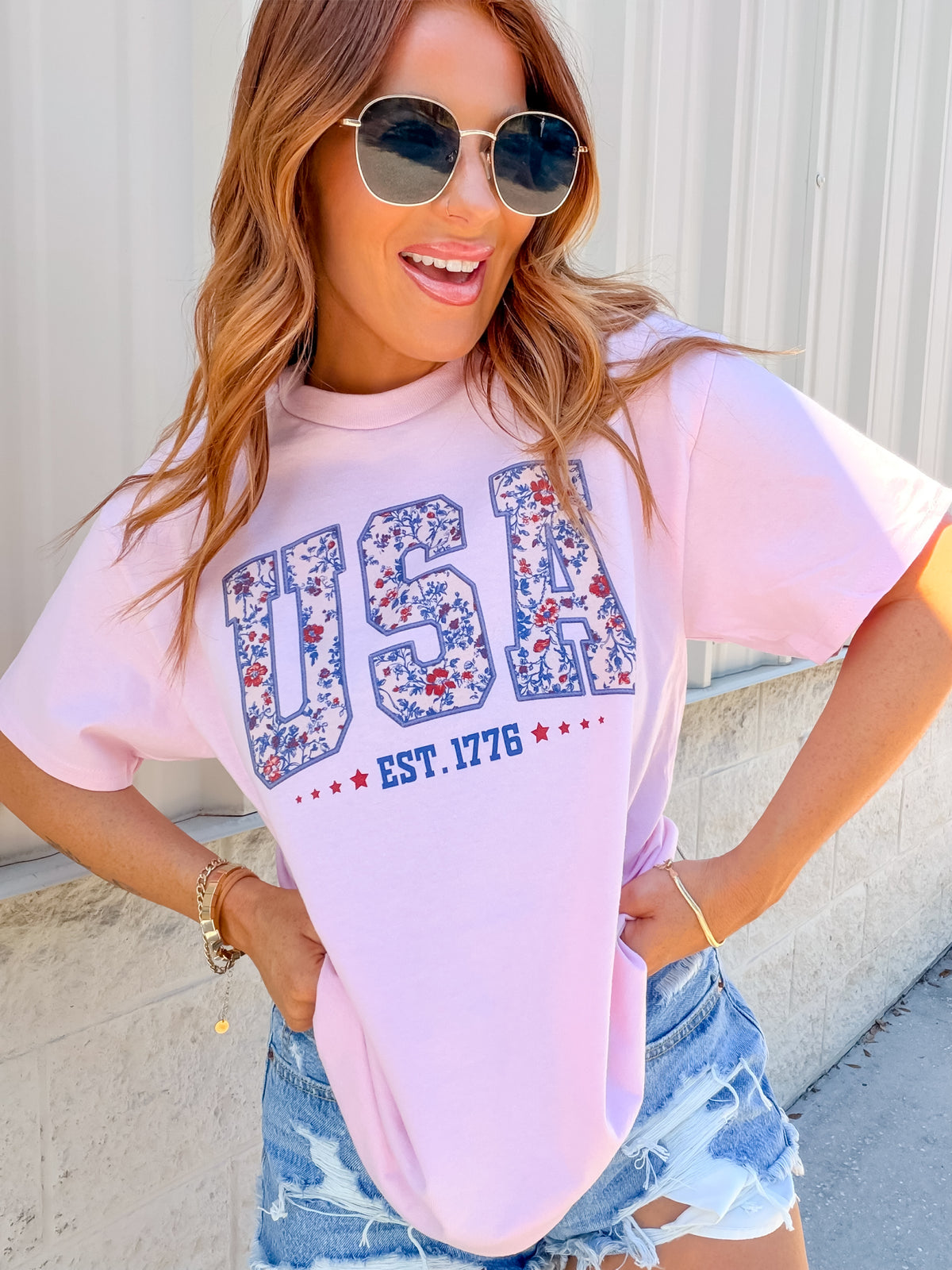Floral USA Graphic Top