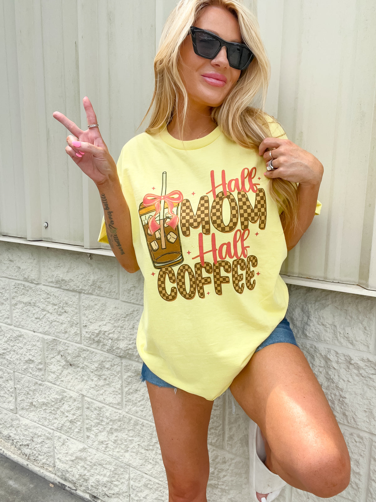 Half Mom Half Coffee Graphic Top