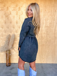 Loving Glances Washed Black Button Down Dress