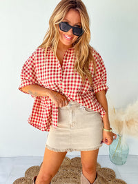 Promise Me Forever Red Gingham Button Down Top