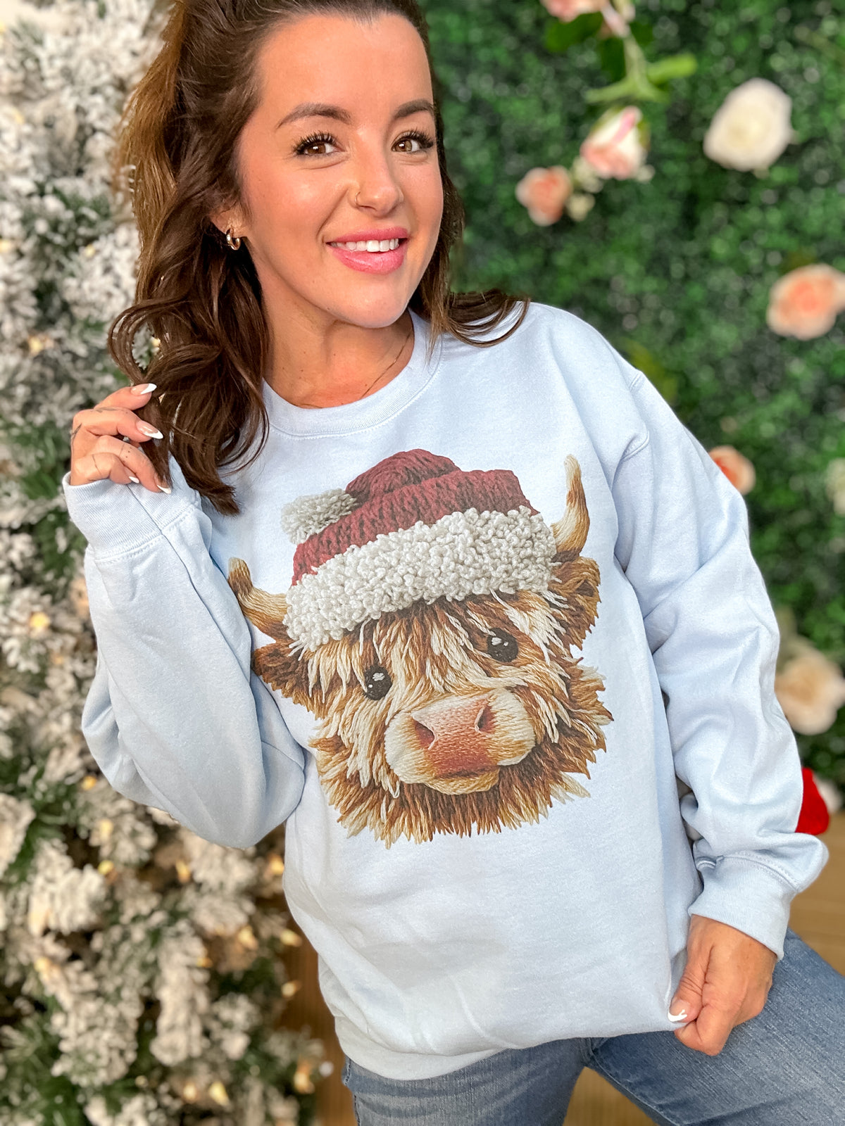 Yarn Christmas Cow Graphic Top