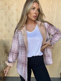 Captured My Love Camel Plaid Lined Shacket