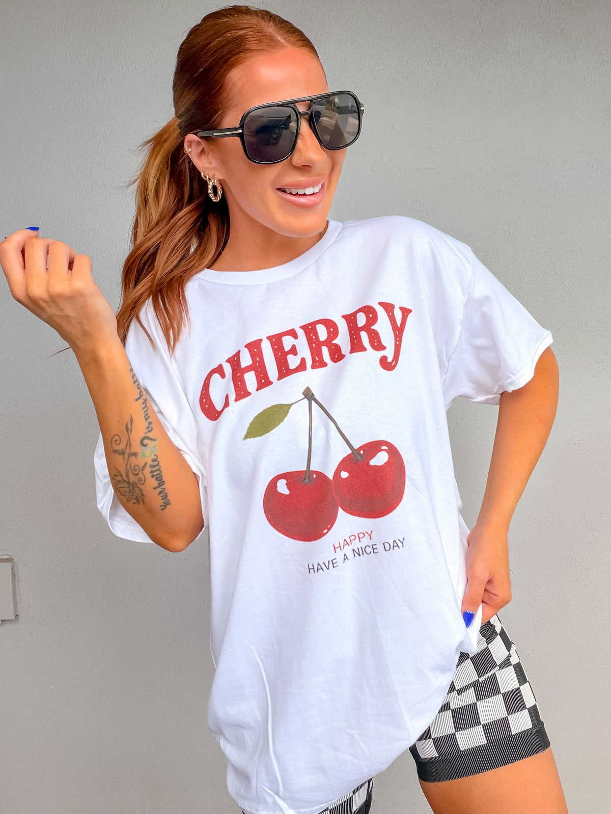 Cherry Happy Graphic Top