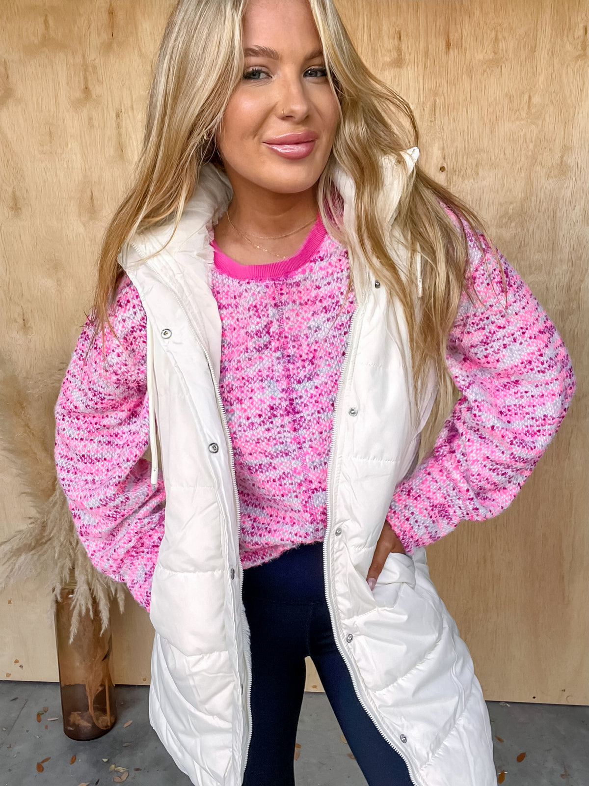 Fashionable For Fall Pink Mix Sweater