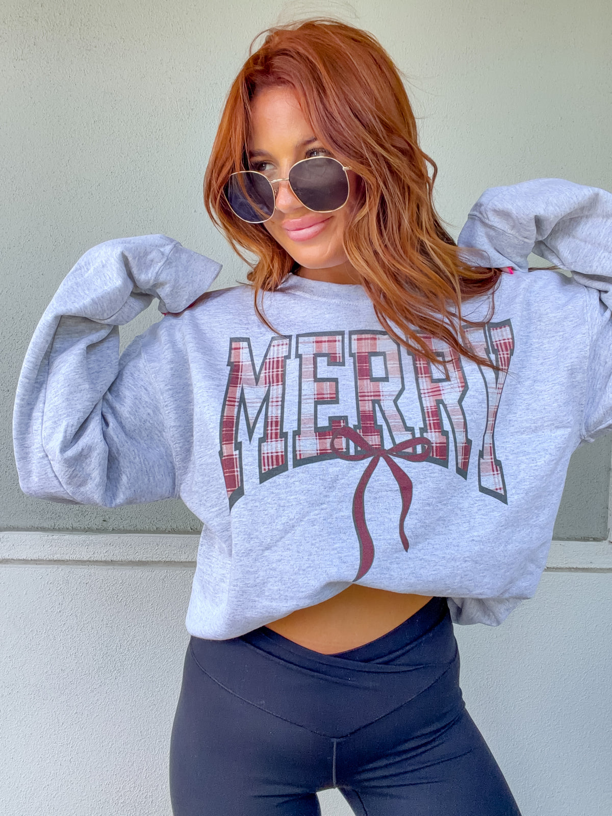 Plaid Merry Graphic Top