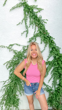 Developing Feelings Pink Ruffle Striped Top