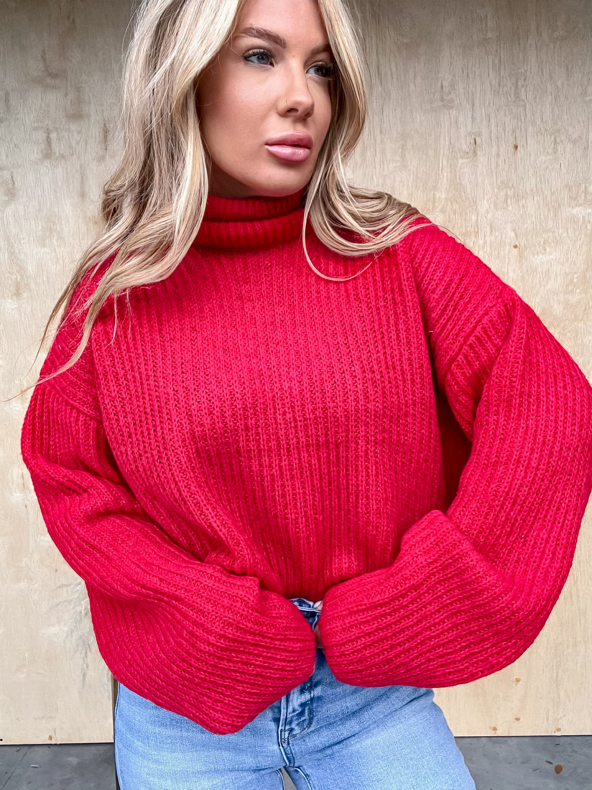 Chic Outing Red Turtleneck Sweater