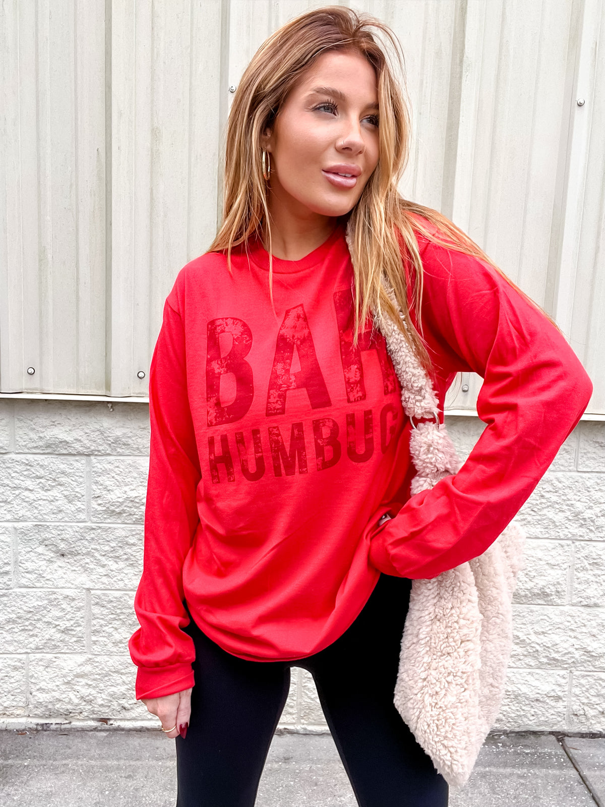 Bah Humbug Red Long Sleeve Graphic Top