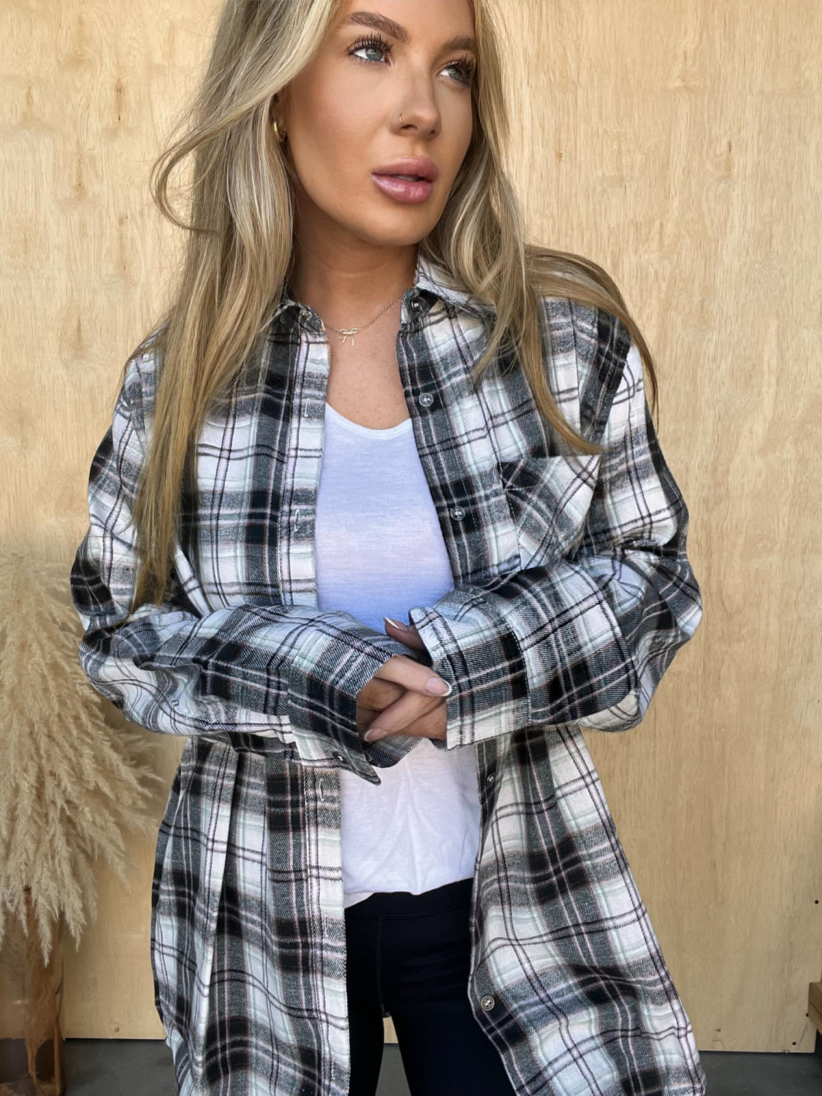 Bonfire Nights Black Plaid Button Top