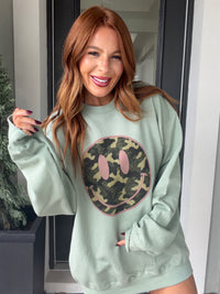 Pink Camo Smiley Graphic Top