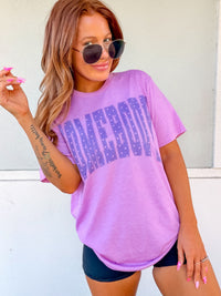 Blue Polkadot Homebody Graphic Top