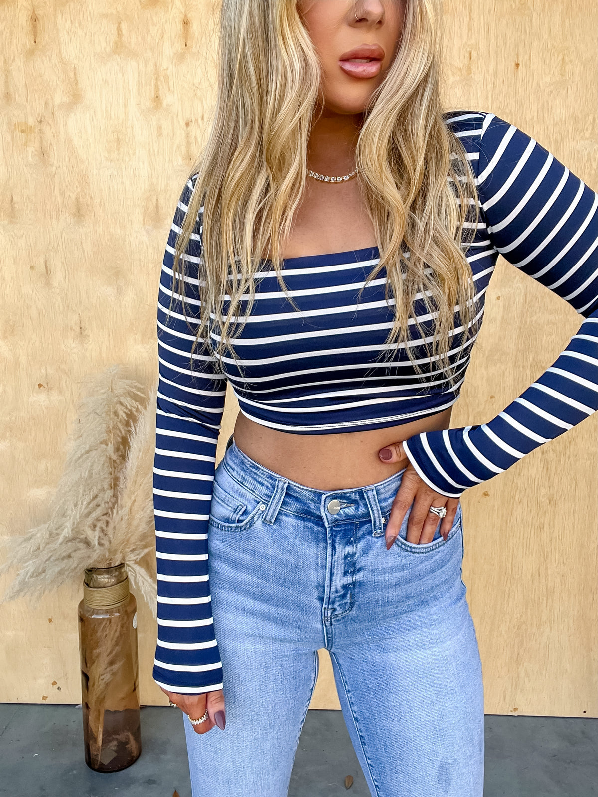 Best Interest Navy Striped Cropped Top