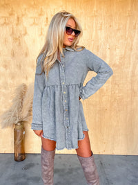 Loving Glances Washed Vintage Olive Button Down Dress