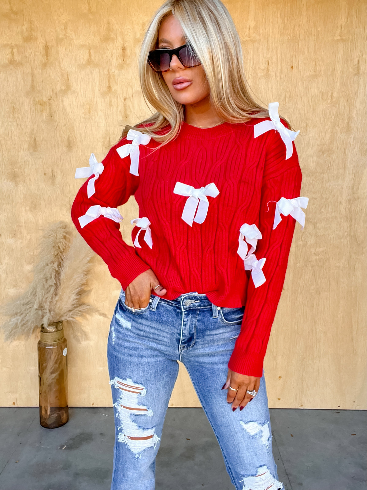 Charmed By You Red Bow Sweater