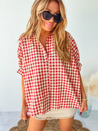 Promise Me Forever Red Gingham Button Down Top