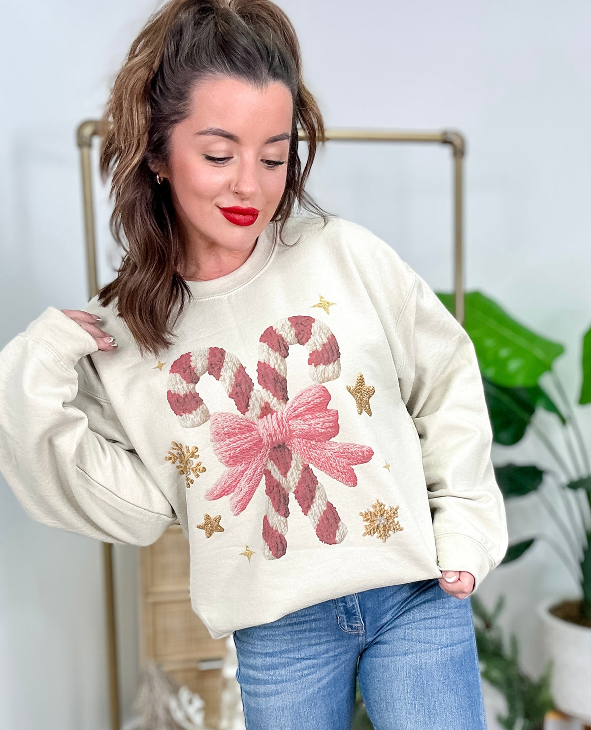 Candy Cane Yarn Graphic Top