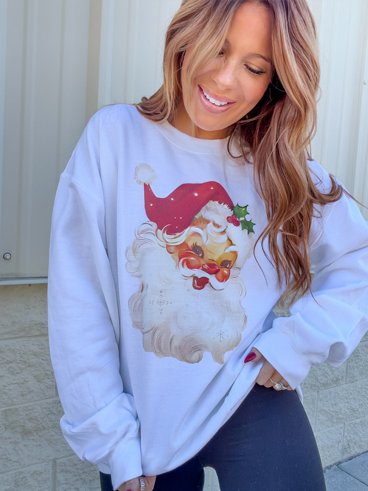 Vintage Santa Red Hat Graphic Sweatshirt