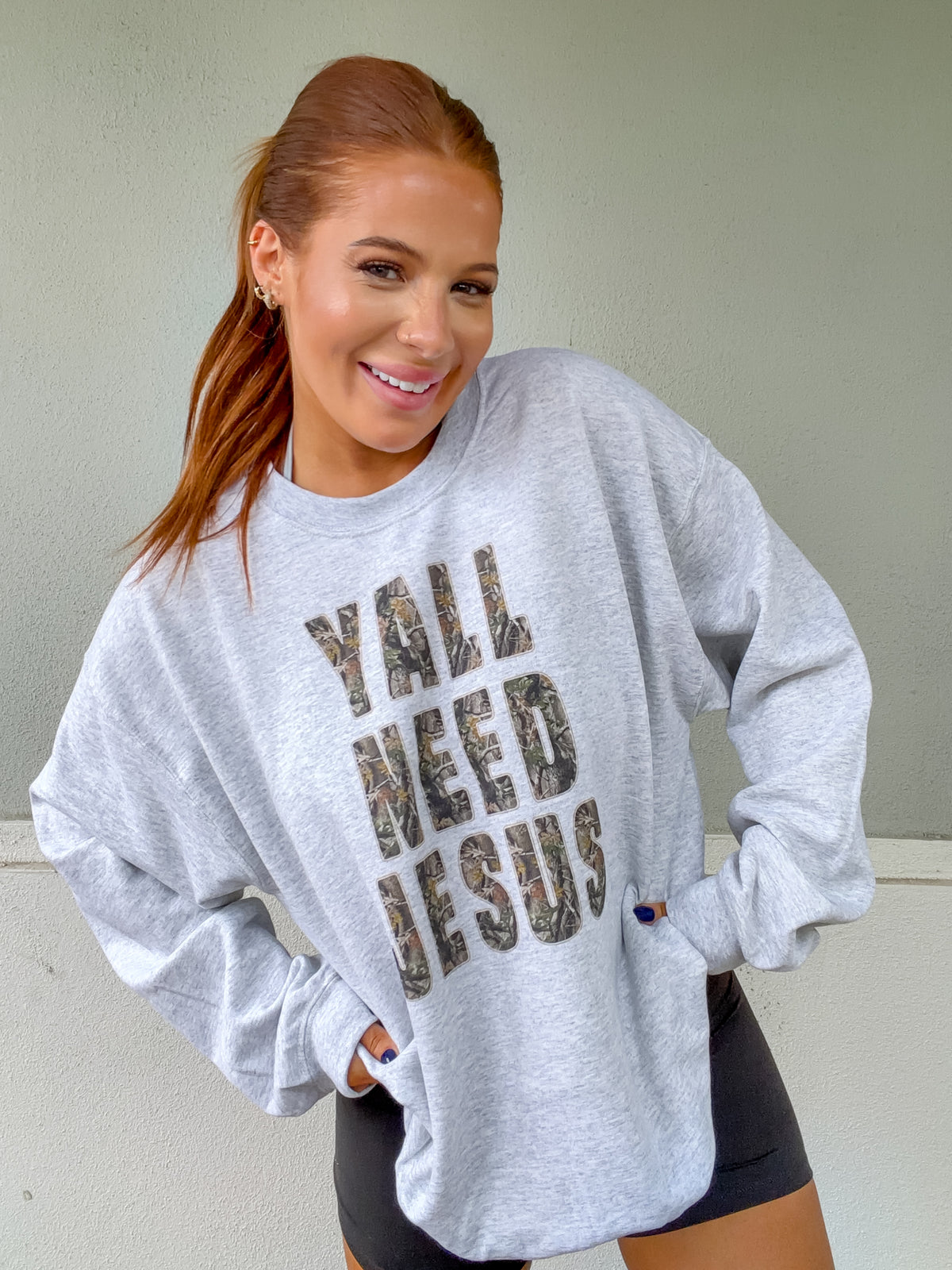 Camo Need Jesus Graphic Top