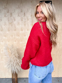 Chic Outing Red Turtleneck Sweater