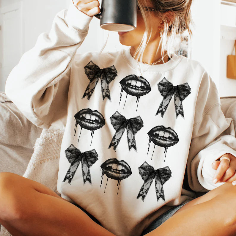 Halloween Lips Bows Graphic Pullover