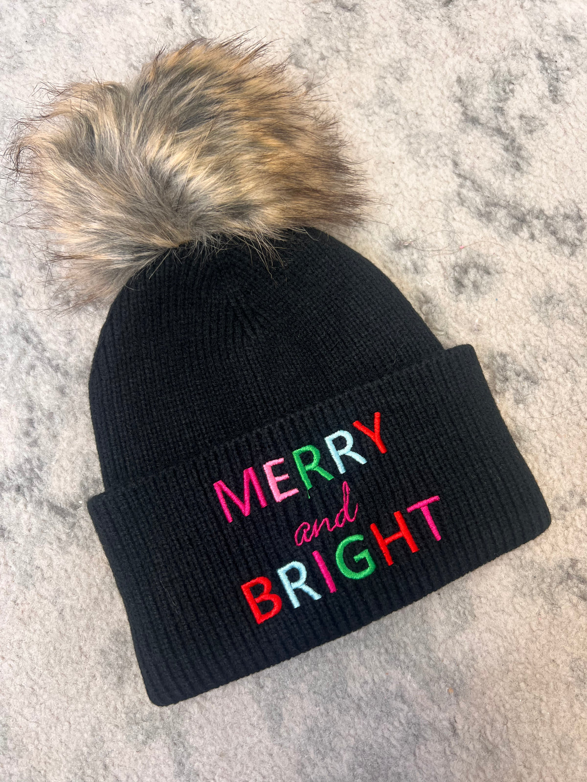 Merry & Bright Black Beanie